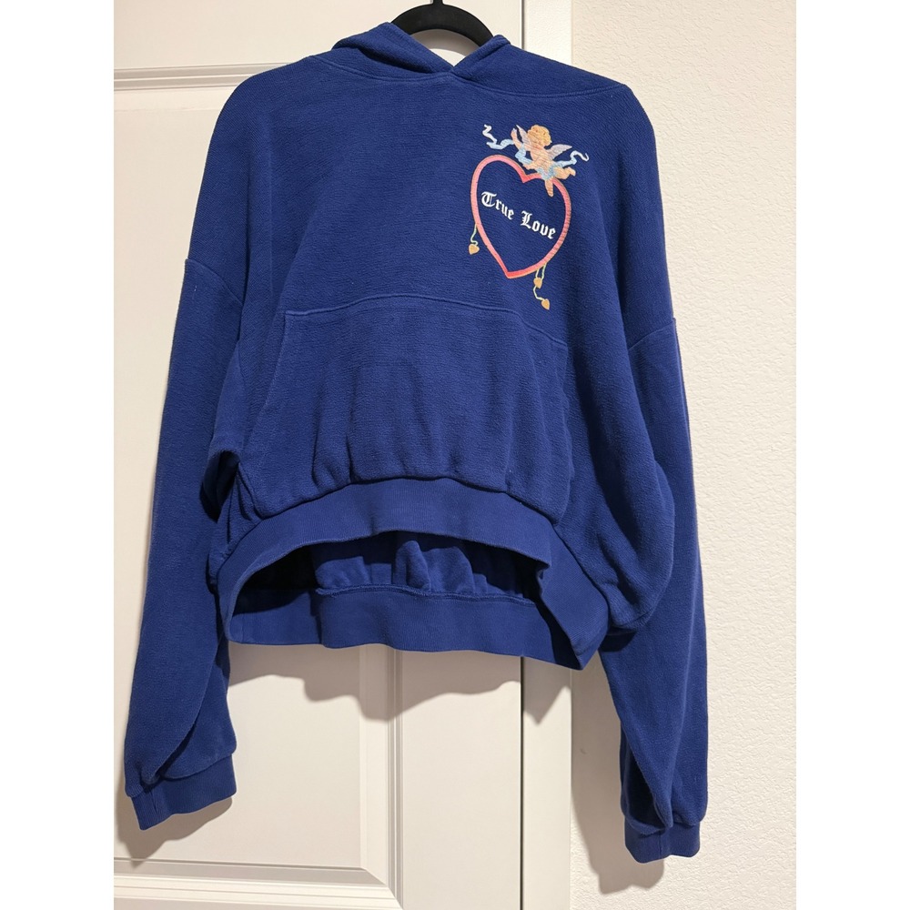 Boys Lie True Love Royal Blue Fleece Cropped Hoodie Sweatshirt OSO